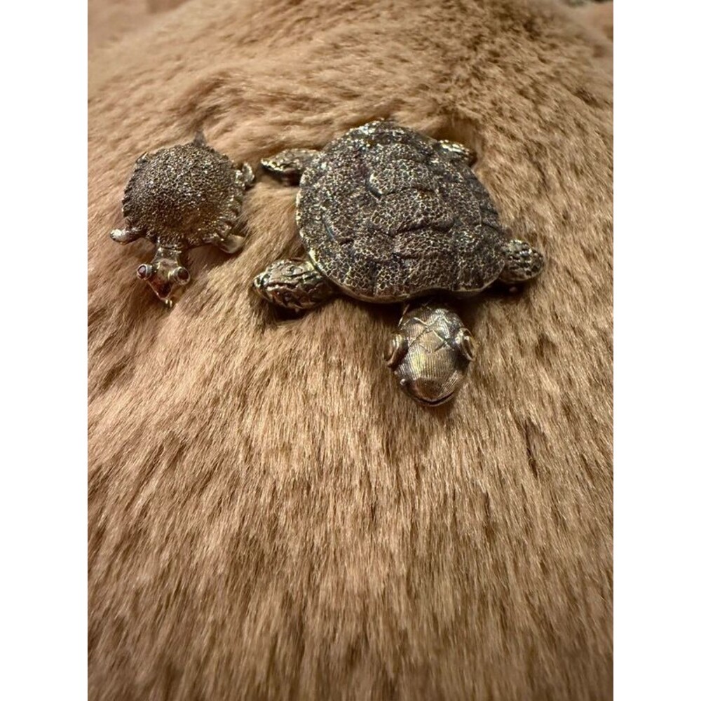 Rare Vintage Les Bernard Sterling Silver Turtle Brooch Set (2 Pieces)